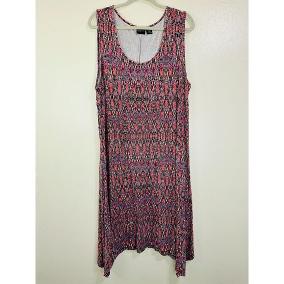 Rachel Zoe Plus Size 2X Dress Ikat Print Midi Dress Stretchy Scoop Neck - Picture 1 of 5